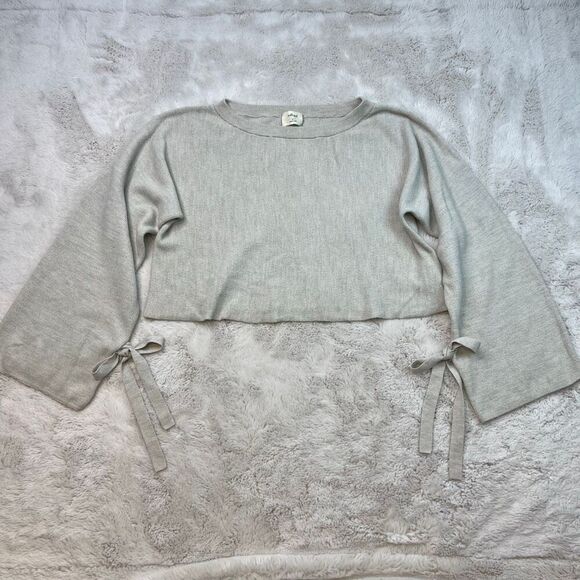 Aritzia Wilfred 100% Merino Wool Emmy Crop Beige Tie Sleeve Scoop Neck Sweater S - Picture 2 of 12